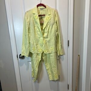 Per Una Marks Spencer Linen Embroidered Jacket Pants Set‎ Yellow 14 16R